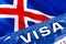 Iceland visa document close up. Passport visa on Iceland flag. Iceland visitor visa in passport,3D rendering. Iceland multi