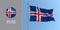 Iceland waving flag on flagpole and round icon vector illustration