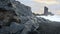 Icelandic Black Sand Coast at Sunset, Volcanic Cliffside with Blue North Atlantic Ocean Water, Shot in 8K Resolution