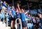 Icelandic fans at the stadium in Volgograd sing their national song before the match. World Cup Russia 2018