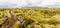 Icelandic fields of lava covered with moss panorama, South Iceland