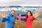 Icelandic flag - tourists on Jokulsarlon, Iceland