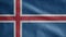 Icelandic flag waving in the wind. Close up of Iceland banner blowing soft silk