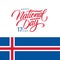 Icelandic Happy National Day, 17th june greeting card with national flag of Iceland and handwritten inscription National Day.