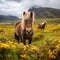 Icelandic horse in the meadow Generative AI