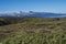 Icelandic landscape with blue Markarfljot river canyon, green hills and eyjafjallajokull volcano glacier. Laugavegur