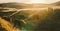 Icelandic landscapes, sunset in a meadow with horses grazing  backlight