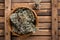 Icelandic moss in a wicker basket, top view