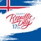 Icelandic Republic Day, 17th june greeting card with brush stroke background in colors of the national flag of Iceland.