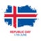 Icelandic Republic Day, 17th june greeting card with brush stroke in colors of the national flag of Iceland.