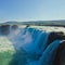 Icelandic waterfall in iceland, Godafoss, beautiful vibrant summer panorama picture view