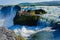 Icelandic waterfall in iceland, Godafoss, beautiful vibrant summer panorama picture view