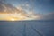 Icelandic winter snow road on sunrise