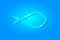 Ichthys, Christian fish glowing 3D symbol, card template on blue background. Vector illustration