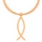 Ichthys or Jesus fish symbol on golden chain, 3D rendering