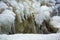 Icicle formations in a frozen waterfall in Colchester, Connecticut