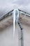 Icicle hanging on the roof down along drainpipe