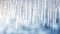 Icicles elegantly dangle from a rooftop in closeup view.AI Generated
