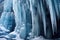 icicles forming on a frozen waterfall close-up