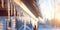 Icicles hanging from the roof of a house