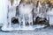 Icicles in ice cave at rocky island in Lake Baikal