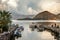 Icmeler, Turkey - OCT, 2018: Motor boats at pier in sunset