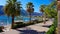 Icmeler, Turkey - September 22, 2022: Icmeler Beach view in Marmaris Town. Summer landscape on the Mediterranean coast