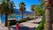 Icmeler, Turkey - September 22, 2022: Icmeler Beach view in Marmaris Town. Summer landscape on the Mediterranean coast
