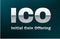 ICO initial coin offering on abstract background with blockchain peer to peer network. Global cryptocurrency blockchain banner