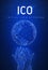 ICO initial coin offering futuristic hud banner with globe and h