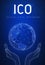 ICO initial coin offering futuristic hud banner with globe in ha