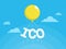 ICO letters flying up in blue sky with yellow air balloon
