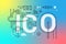 ICO word trendy composition concept banner. Outline trendy gradient background of initial coin offering, crypto