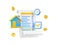 Icon with 3d house, financial bill, clock, coins