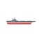 Icon of aircraft carrier with airplanes. Waterborne military vessels. Naval aviation. Flat vector element for website