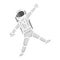 Icon of an astronaut that stretches with one hand in a certain direction. Freehand drawing. Isolated vector on a white