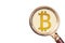 Icon bitcoin under a magnifying glass.