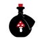 Icon of a black bottle with red amanita on a white background. Isolated object. Magic elixir of love or poison. Vector