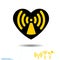 Icon black heart is symbol Radio waves hazard. In love, wireless and wifi. Vector. Valentine s day for remote internet access.