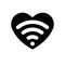 Icon black heart is symbol remote internet access. Vector in love. Valentines day for wireless and wifi network.