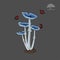 Icon of blue fantasy mushroom with butterfly. Game asset. Magic sprite object. Alchemy item. GUI elements