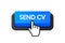 Icon with blue send cv 3D button on white background for web marketing design. Flat deign. Social media element. White