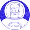 Icon blue sign bearded smiling astronaut in space suit