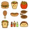 icon bundle of cute doodle fast food burrito burger burrito france fries fried chicken hot dog pizza sandwich taco soft drink and