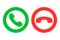 Icon or button of green and red handset silhouettes which symbolize accept and decline phone call