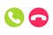 Icon or button of green and red handset silhouettes which symbolize accept and decline phone call