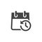 Icon of Calendar with Clock and Arrow in Opposite Direction. Schedule, Agenda, Timepiece, Countdown, Reminder