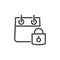 Icon of Calendar with Padlock in Linear Style. Private Recordings, Personal Organizer Concept. Vector Isolated