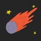 Icon of cartoon space comet with stars for children. Adventure travel exploration around universe