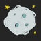 Icon of cartoon space moon with stars for children. Adventure travel exploration around universe